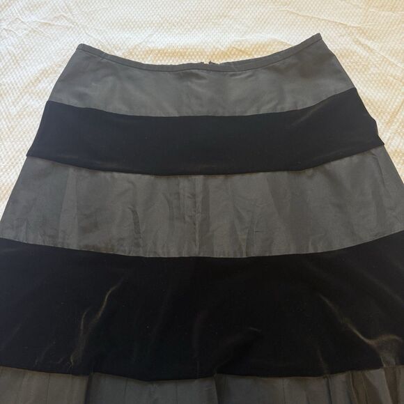 Tadashi Vintage 90s Black Velvet Satin Pleated A-Line Skirt Size 14 Made in USA - Picture 3 of 7